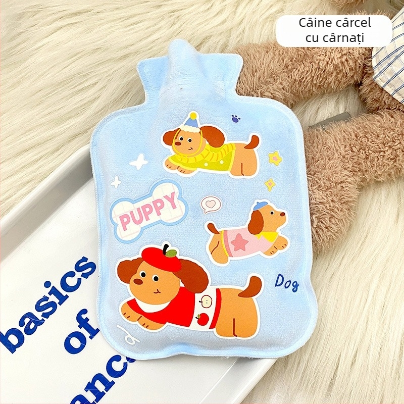 Borcă de apă caldă umplută cu apă – catifea Teddy, stil desen animat, pentru mâini, picioare și stomac, încălzire prin injecție de apă, 38 g
