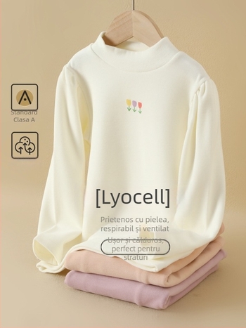 Top de iarnă pentru fetițe, guler rotund, Lyocell 50,6%, 330 g/m², țesătură moale la atingere, potrivit pentru copii peste 140 cm