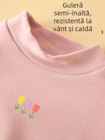 Top de iarnă pentru fetițe, guler rotund, Lyocell 50,6%, 330 g/m², țesătură moale la atingere, potrivit pentru copii peste 140 cm