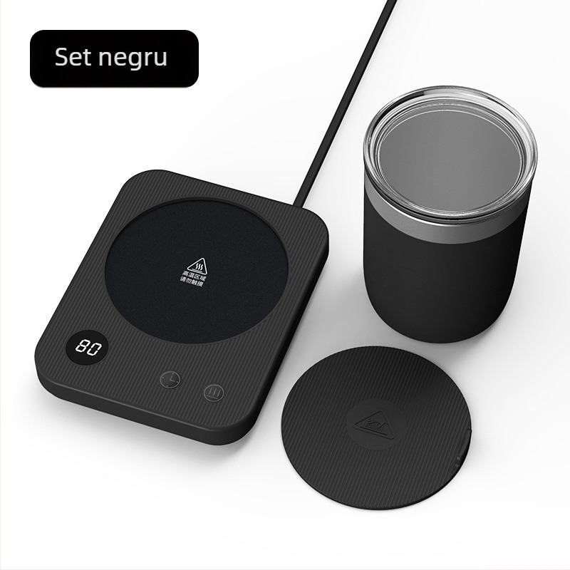 Suport încălzitor pentru cană cu 4 niveluri de temperatură până la 80°C, control tactil, alimentare AC, oprire automată