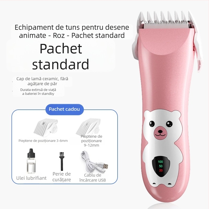 Mașină de tuns pentru bebeluși, funcționare silențioasă, 50W, încărcare, lamă ceramică