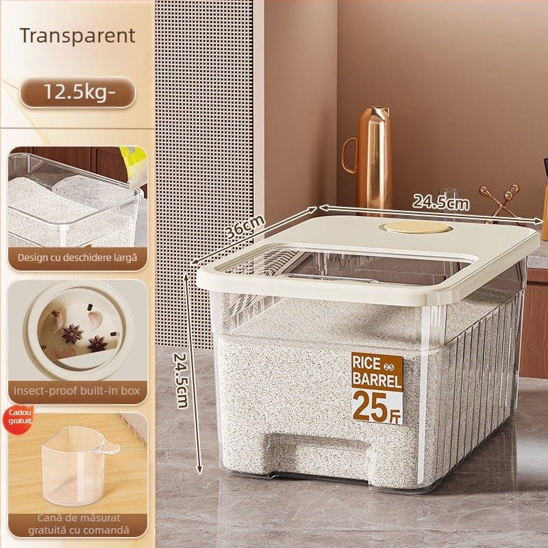Cutie pentru depozitarea orezului cu design sigilat, rezistent la umiditate și insecte; capacitate de 10 l; fabricată din plastic PP; marca Star Saint; imprimare logo disponibilă; înregistrare a datei