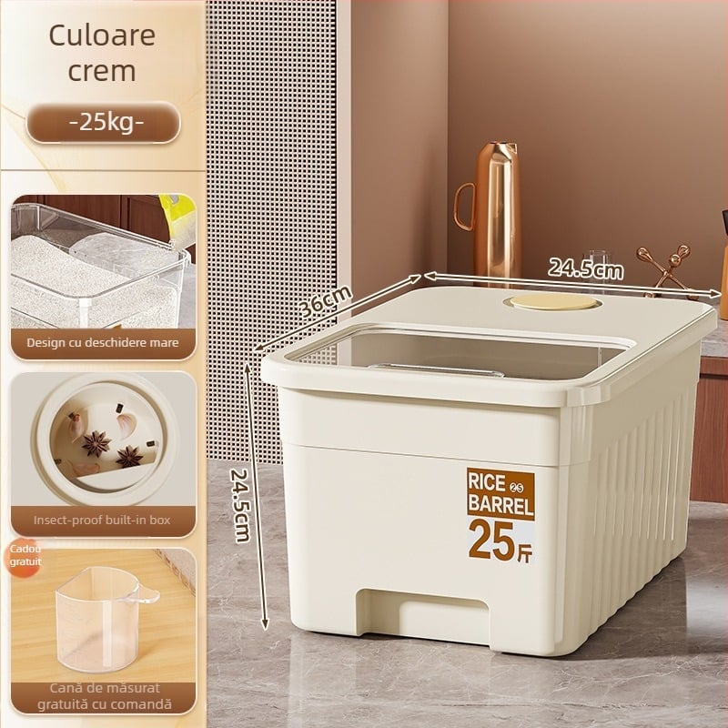 Cutie pentru depozitarea orezului cu design sigilat, rezistent la umiditate și insecte; capacitate de 10 l; fabricată din plastic PP; marca Star Saint; imprimare logo disponibilă; înregistrare a datei