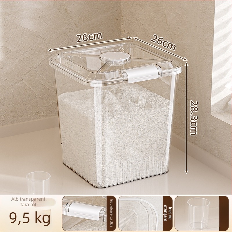Recipient pentru depozitarea orezului, rezistent la umiditate și insecte (din plastic PP, capacitate 10L+, Mabalo/maibaolong)