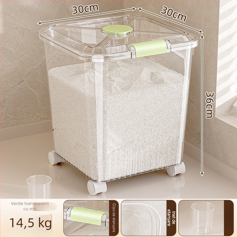 Recipient pentru depozitarea orezului, rezistent la umiditate și insecte (din plastic PP, capacitate 10L+, Mabalo/maibaolong)