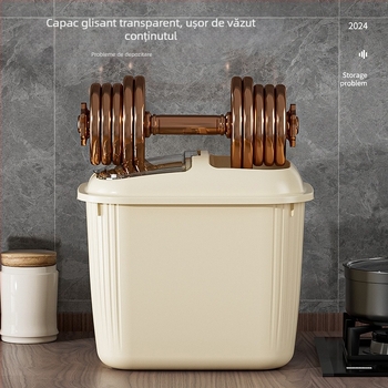 Cutie de depozitare pentru orez cu capac basculant, rezistentă la umezeală și insecte, material PP, capacitate peste 10 L, personalizare logo