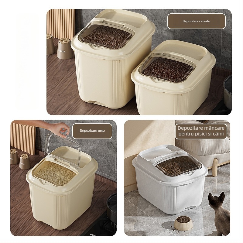 Cutie de depozitare pentru orez cu capac basculant, rezistentă la umezeală și insecte, material PP, capacitate peste 10 L, personalizare logo