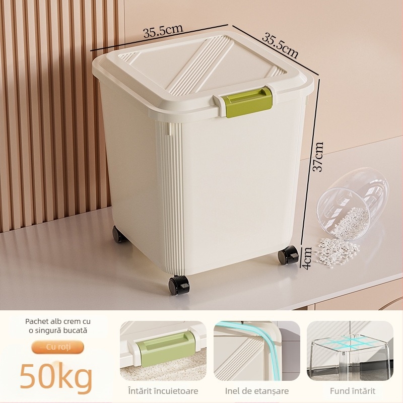 Cutie de depozitare pentru orez; etanșă, rezistentă la umezeală și dăunători; material plastic (PP); capacitate 10 L sau mai mare; posibilitatea imprimării logo-ului.