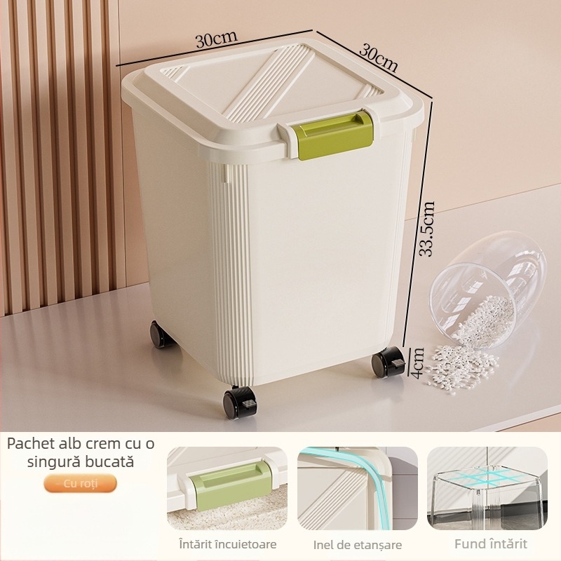 Cutie de depozitare pentru orez; etanșă, rezistentă la umezeală și dăunători; material plastic (PP); capacitate 10 L sau mai mare; posibilitatea imprimării logo-ului.