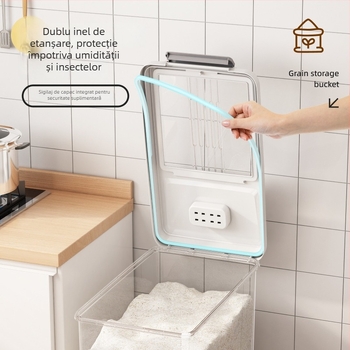 Cutie de depozitare orez cu capac, plastic PP alimentar; etanșă, rezistentă la umiditate și insecte; Mu Ming