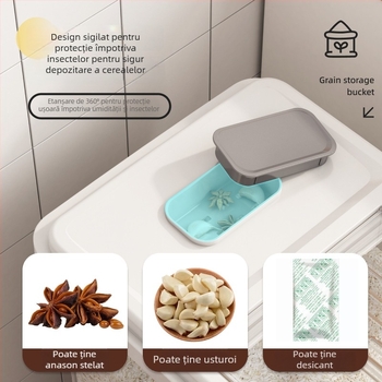 Cutie de depozitare orez cu capac, plastic PP alimentar; etanșă, rezistentă la umiditate și insecte; Mu Ming