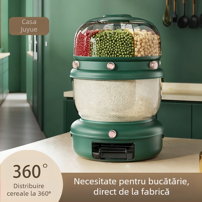 Cutie de depozitare a orezului cu clasificare rotativă a cerealelor, design cu două straturi, 5–6 L, sigilată, rezistentă la umezeală și insecte, plastic PP