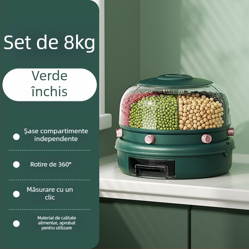 Cutie de depozitare a orezului cu clasificare rotativă a cerealelor, design cu două straturi, 5–6 L, sigilată, rezistentă la umezeală și insecte, plastic PP