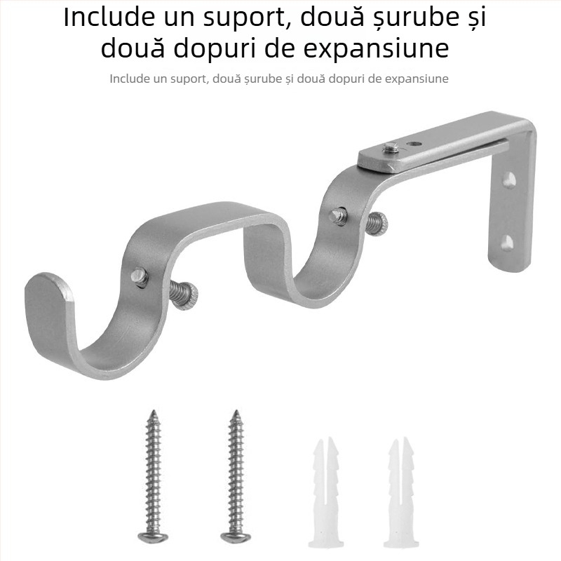 Accesorii pentru perdea - Suport reglabil dublu pentru bara de perdea, Model 04-700-0041/42/43/44/45, Fier, Set șuruburi inclus