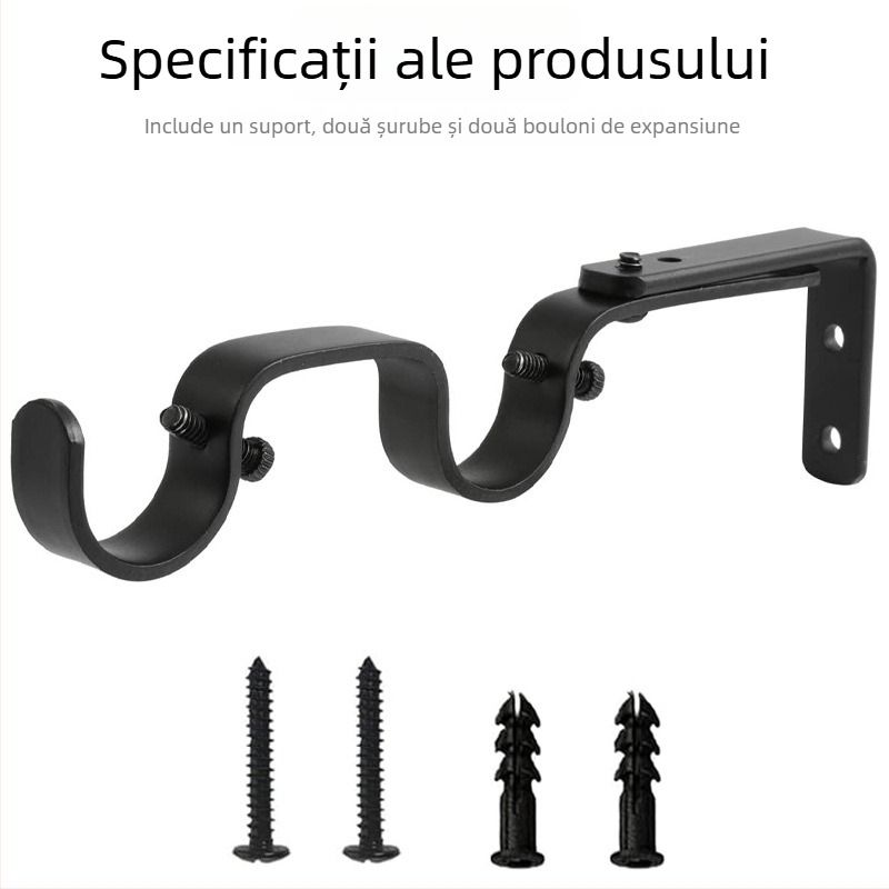 Accesorii pentru perdea - Suport reglabil dublu pentru bara de perdea, Model 04-700-0041/42/43/44/45, Fier, Set șuruburi inclus