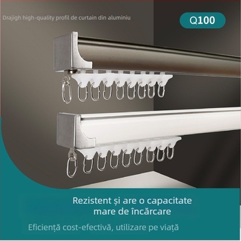 Șină pentru perdele Qingling din aliaj de aluminiu – funcționare silențioasă, model Q100, personalizabil, stil modern minimalist