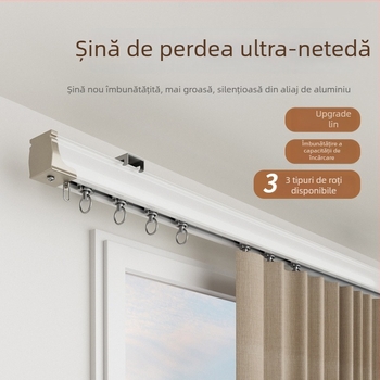 Şină pentru perdele – aliaj de aluminiu, şină dreaptă, roluș cu rulment, model 704, pentru perdele suspendate