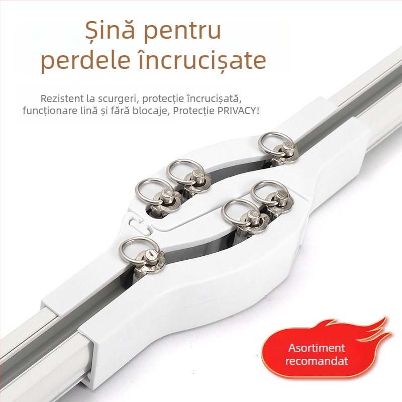 Şină pentru perdele – aliaj de aluminiu, şină dreaptă, roluș cu rulment, model 704, pentru perdele suspendate