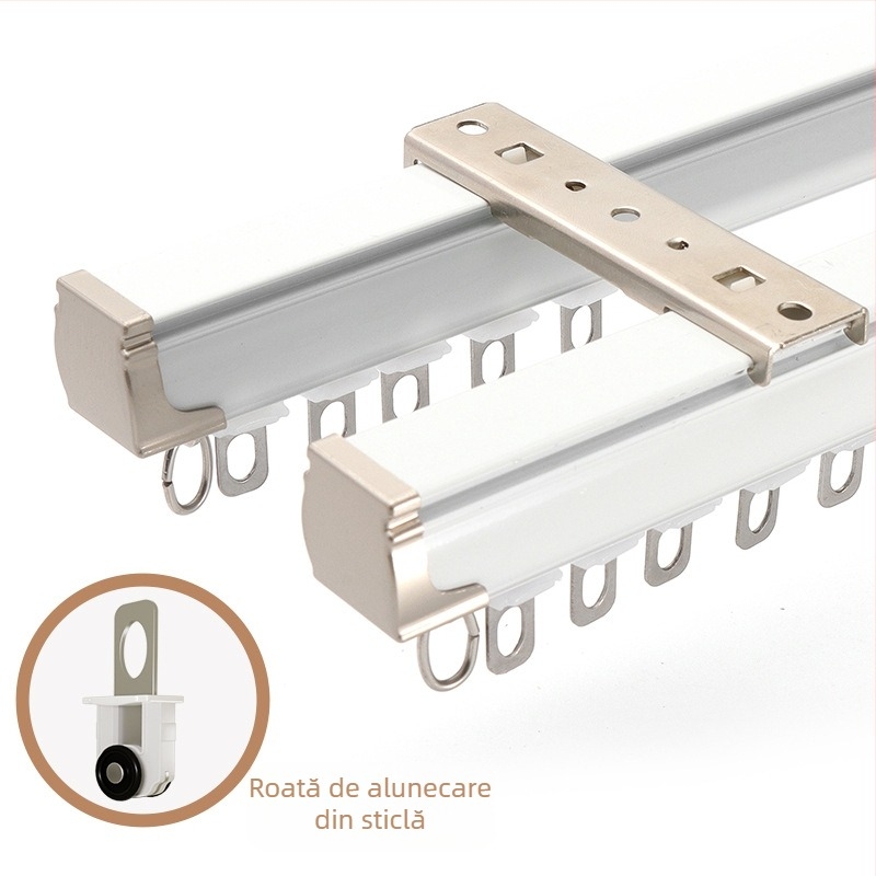 Şină pentru perdele – aliaj de aluminiu, şină dreaptă, roluș cu rulment, model 704, pentru perdele suspendate