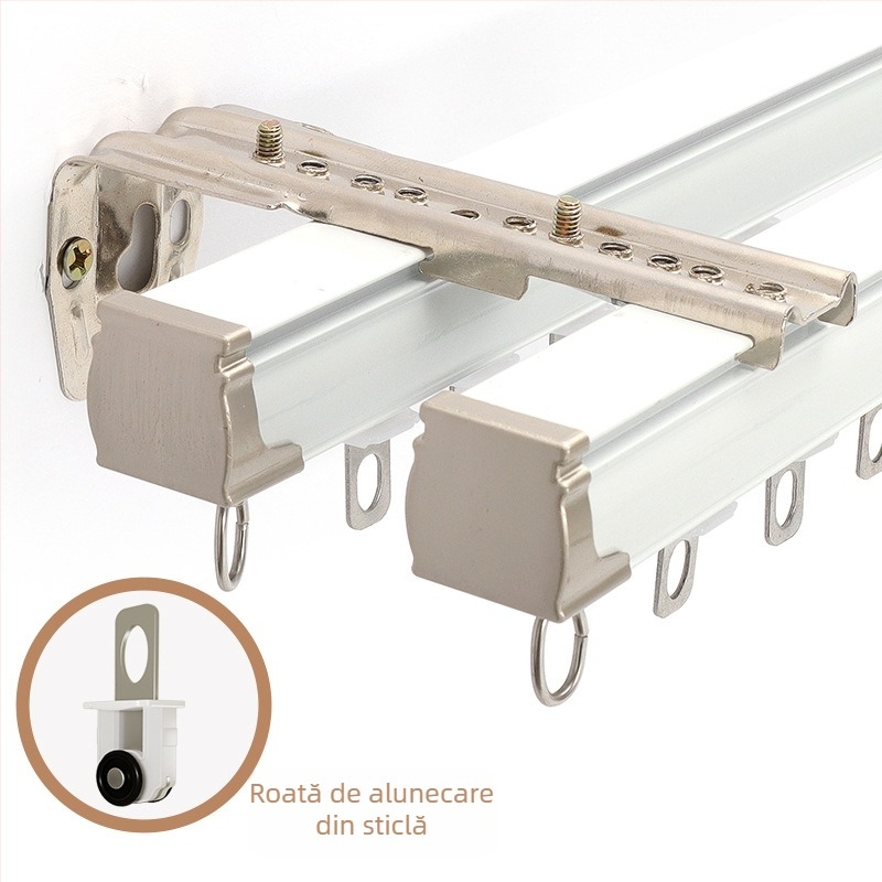 Şină pentru perdele – aliaj de aluminiu, şină dreaptă, roluș cu rulment, model 704, pentru perdele suspendate