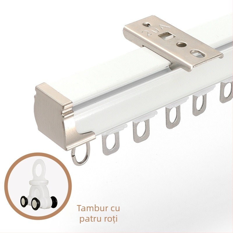 Şină pentru perdele – aliaj de aluminiu, şină dreaptă, roluș cu rulment, model 704, pentru perdele suspendate