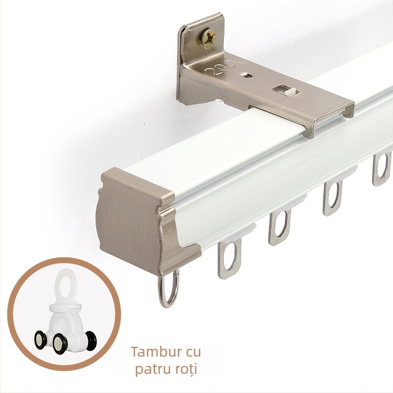 Şină pentru perdele – aliaj de aluminiu, şină dreaptă, roluș cu rulment, model 704, pentru perdele suspendate