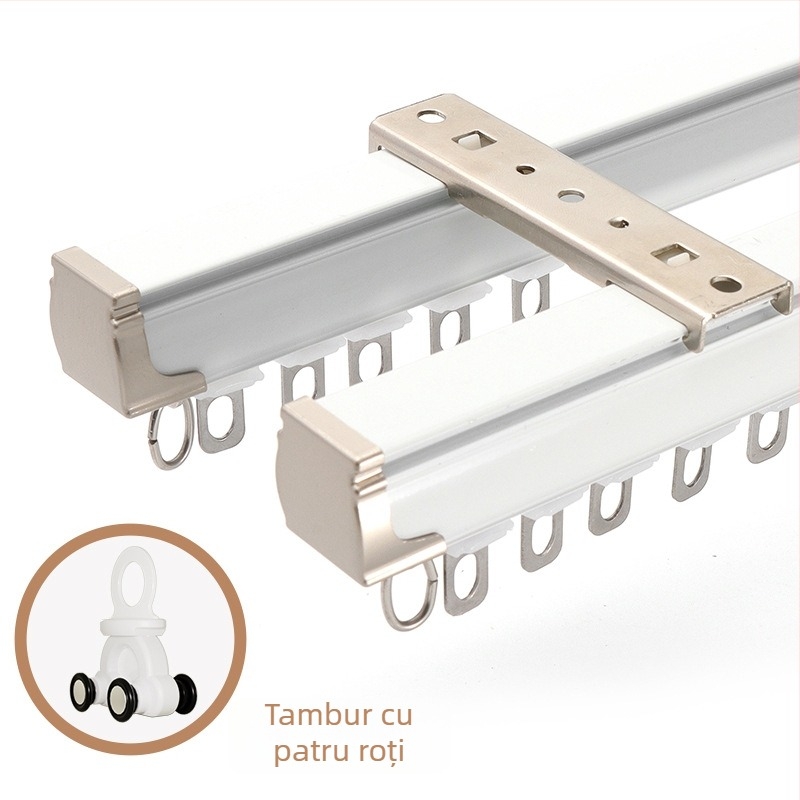 Şină pentru perdele – aliaj de aluminiu, şină dreaptă, roluș cu rulment, model 704, pentru perdele suspendate