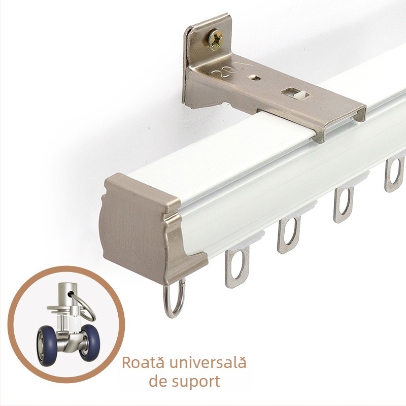 Şină pentru perdele – aliaj de aluminiu, şină dreaptă, roluș cu rulment, model 704, pentru perdele suspendate