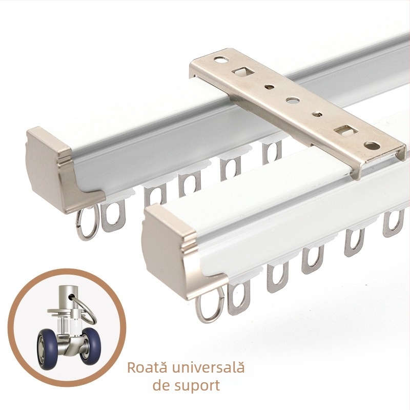Şină pentru perdele – aliaj de aluminiu, şină dreaptă, roluș cu rulment, model 704, pentru perdele suspendate