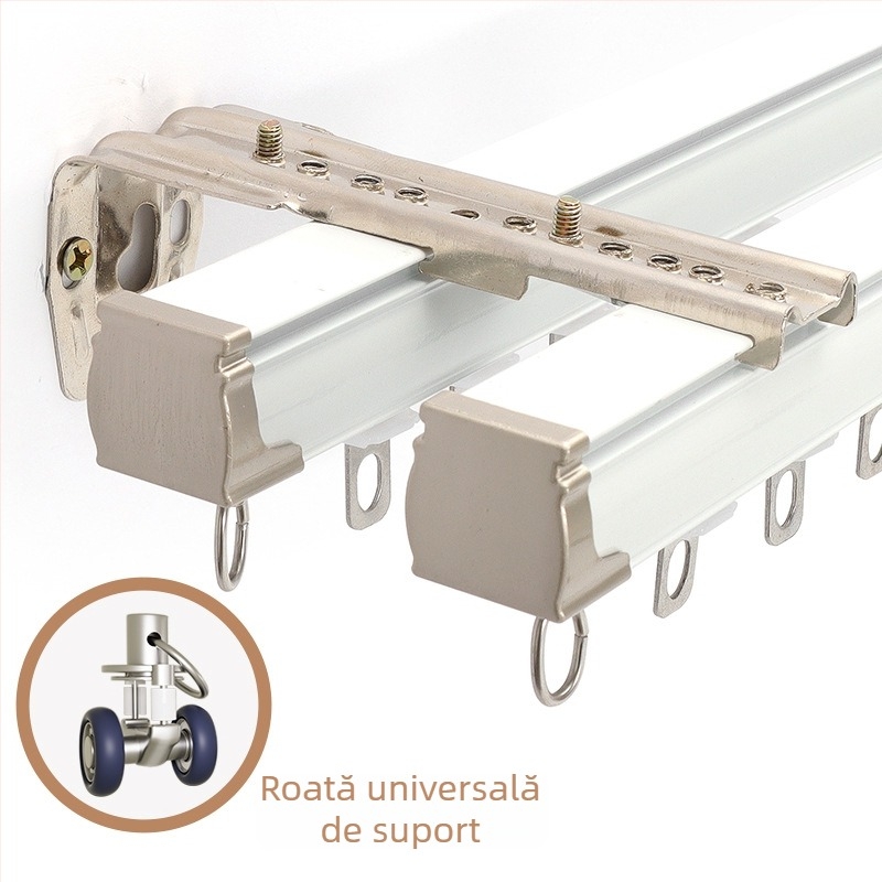 Şină pentru perdele – aliaj de aluminiu, şină dreaptă, roluș cu rulment, model 704, pentru perdele suspendate