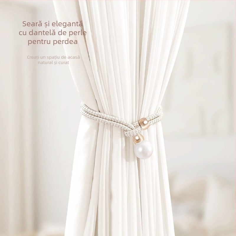 Set de 2 curele pentru perdea cu perle — stil modern minimalist, poliester PVC