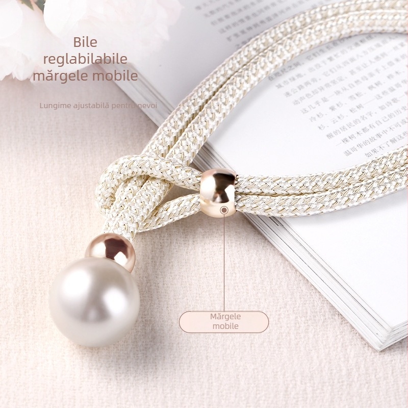 Set de 2 curele pentru perdea cu perle — stil modern minimalist, poliester PVC