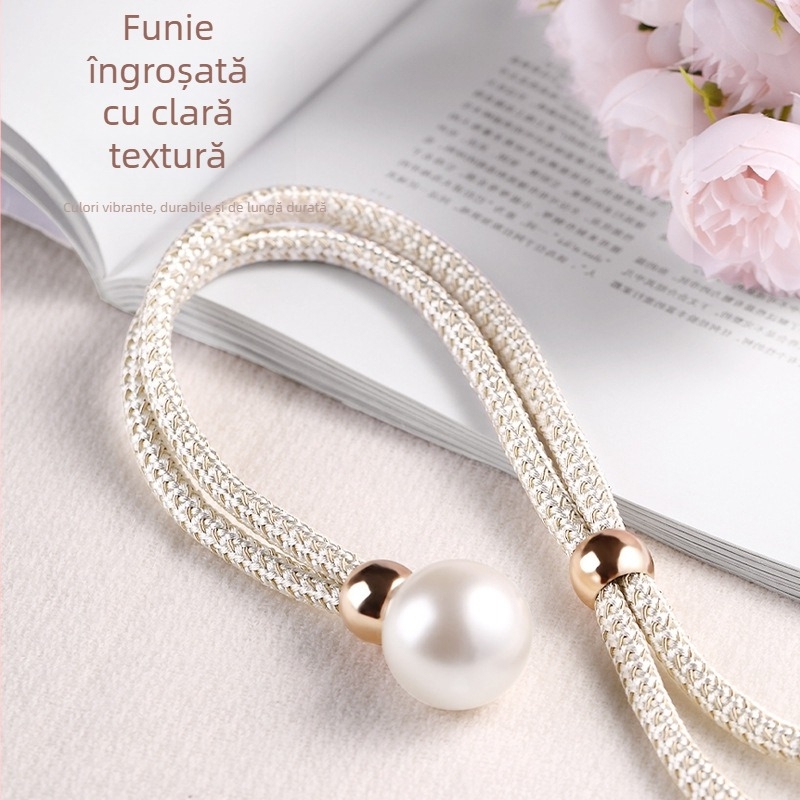 Set de 2 curele pentru perdea cu perle — stil modern minimalist, poliester PVC