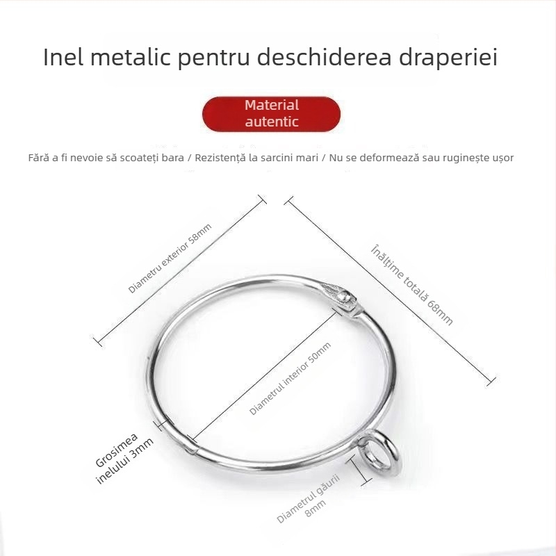Inel metalic pentru perdea – buclă circulară pentru șina romană, stil modern minimalist, personalizabil.