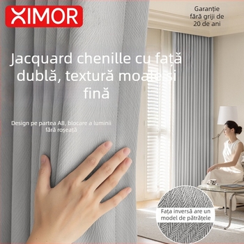 Draperie pentru fereastră dublă AB Chenille pentru living, dormitor și birou — poliester, blocare luminoasă 90–100%, model dungă/monocrom