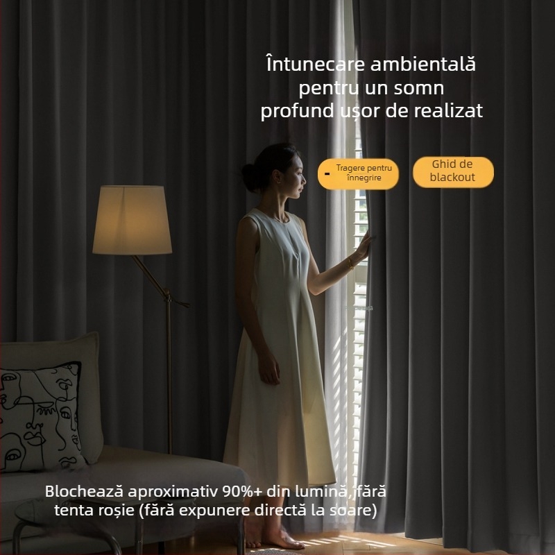 Draperie pentru fereastră dublă AB Chenille pentru living, dormitor și birou — poliester, blocare luminoasă 90–100%, model dungă/monocrom