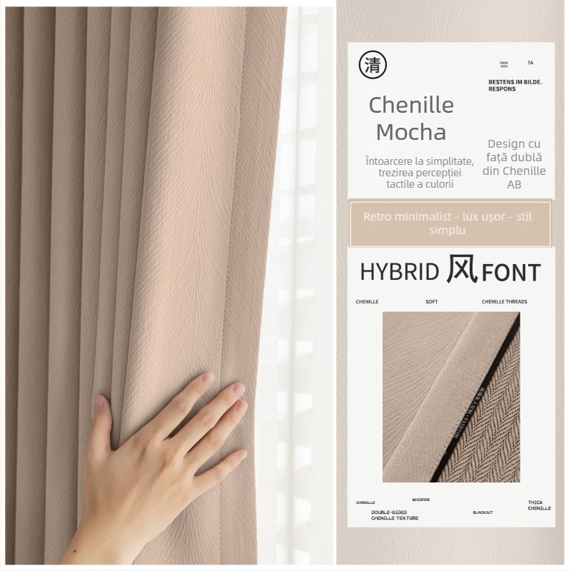 Draperie pentru fereastră dublă AB Chenille pentru living, dormitor și birou — poliester, blocare luminoasă 90–100%, model dungă/monocrom