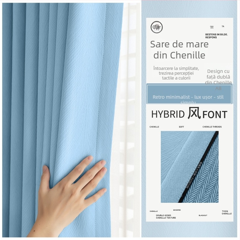 Draperie pentru fereastră dublă AB Chenille pentru living, dormitor și birou — poliester, blocare luminoasă 90–100%, model dungă/monocrom