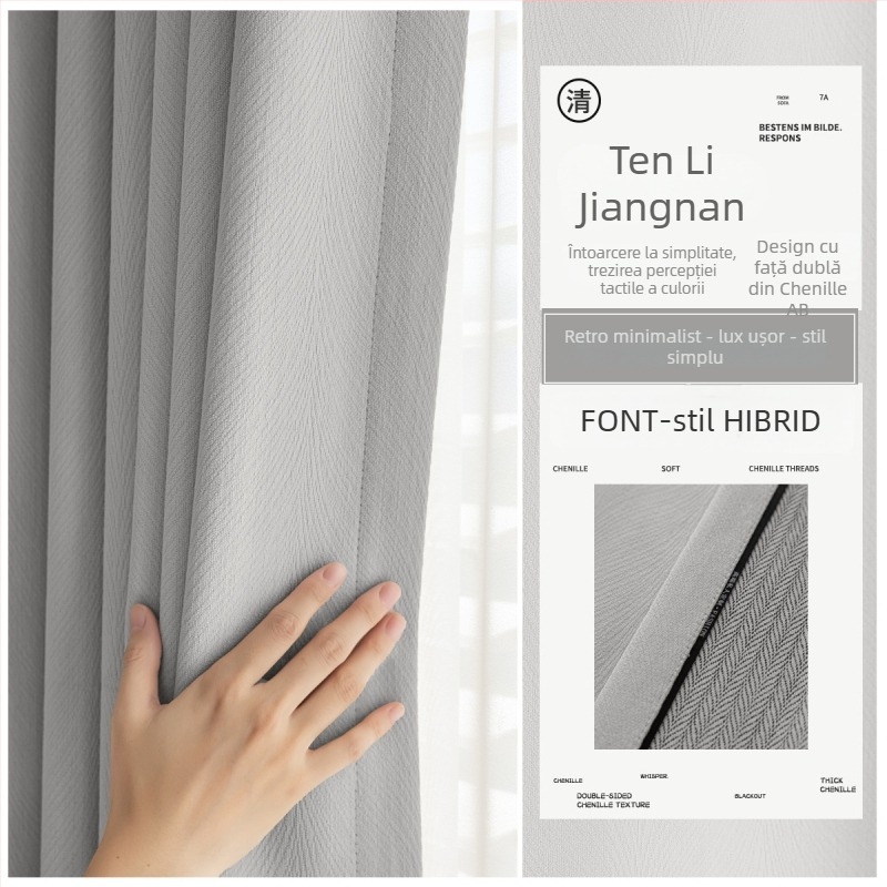 Draperie pentru fereastră dublă AB Chenille pentru living, dormitor și birou — poliester, blocare luminoasă 90–100%, model dungă/monocrom