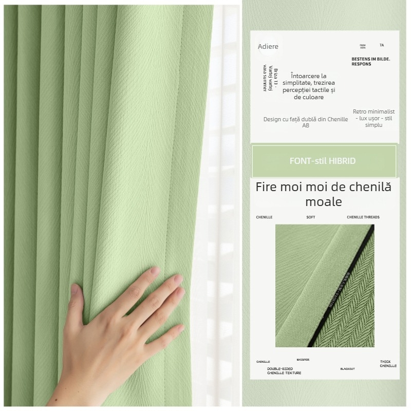Draperie pentru fereastră dublă AB Chenille pentru living, dormitor și birou — poliester, blocare luminoasă 90–100%, model dungă/monocrom
