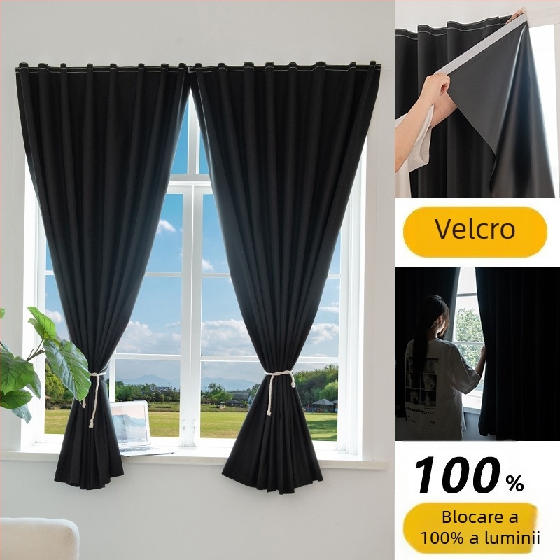 Cortină de fundal pentru camere – țesătură acoperită, fundal Velcro, întunecare totală (>90%), stil modern minimalist, confecție compusă; pentru living, dormitor, birou