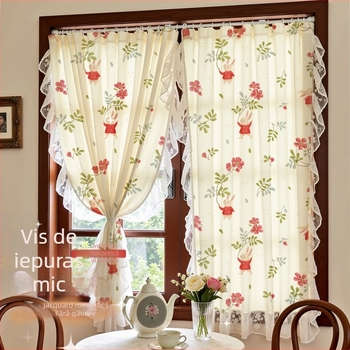 Cortine din poliester, cu dantelă decorativă, umbrire 40-70%, personalizabile pentru dormitor și birou.