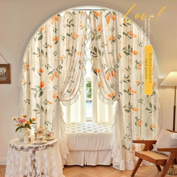 Cortine din poliester, cu dantelă decorativă, umbrire 40-70%, personalizabile pentru dormitor și birou.