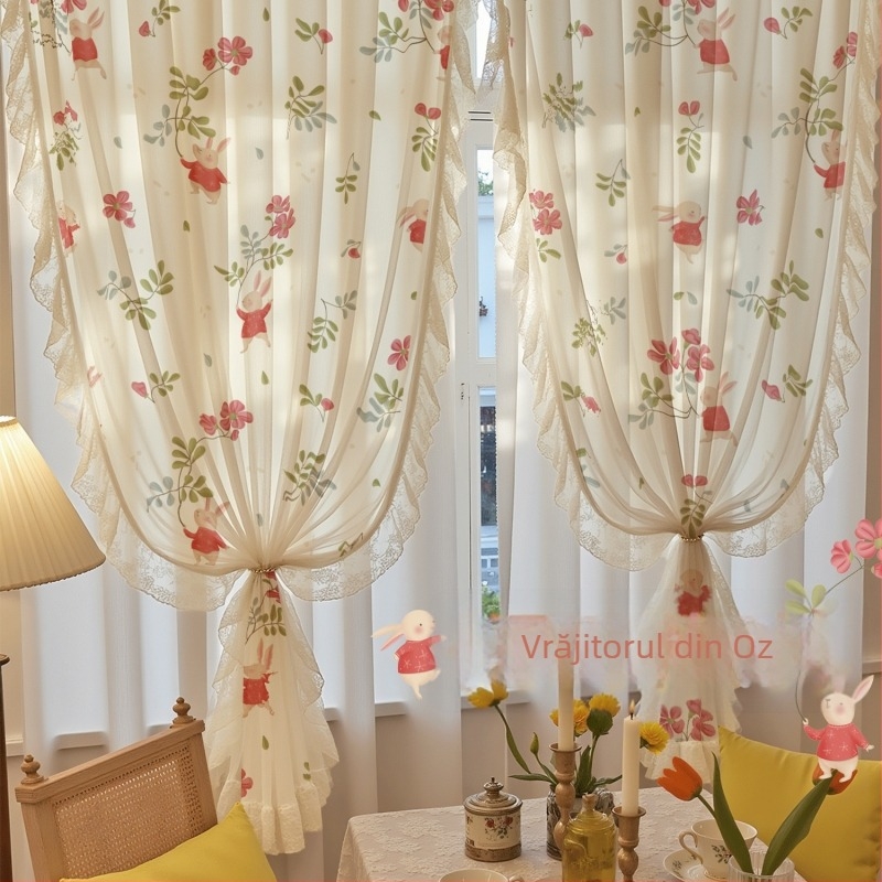 Cortine din poliester, cu dantelă decorativă, umbrire 40-70%, personalizabile pentru dormitor și birou.