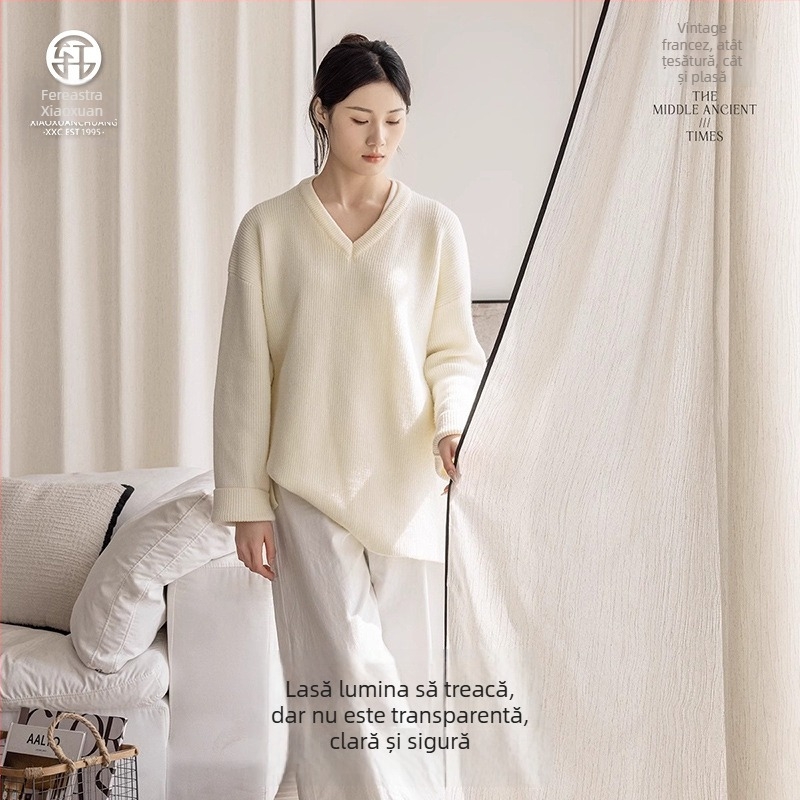 Perdea de fereastră, polyester, stil INS, decorativă, potrivită pentru living, birou, restaurant și intrare