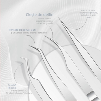 Pinsetă pentru gene pentru grefă, oțel inoxidabil, anti-static