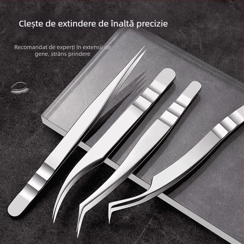 Pinsetă pentru gene pentru grefă, oțel inoxidabil, anti-static