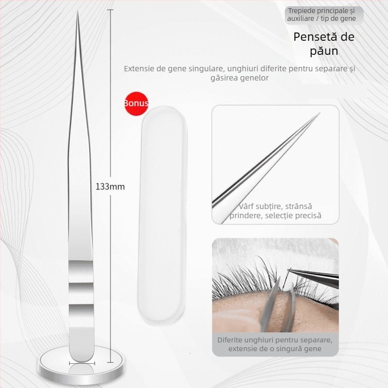 Pinsetă pentru gene pentru grefă, oțel inoxidabil, anti-static