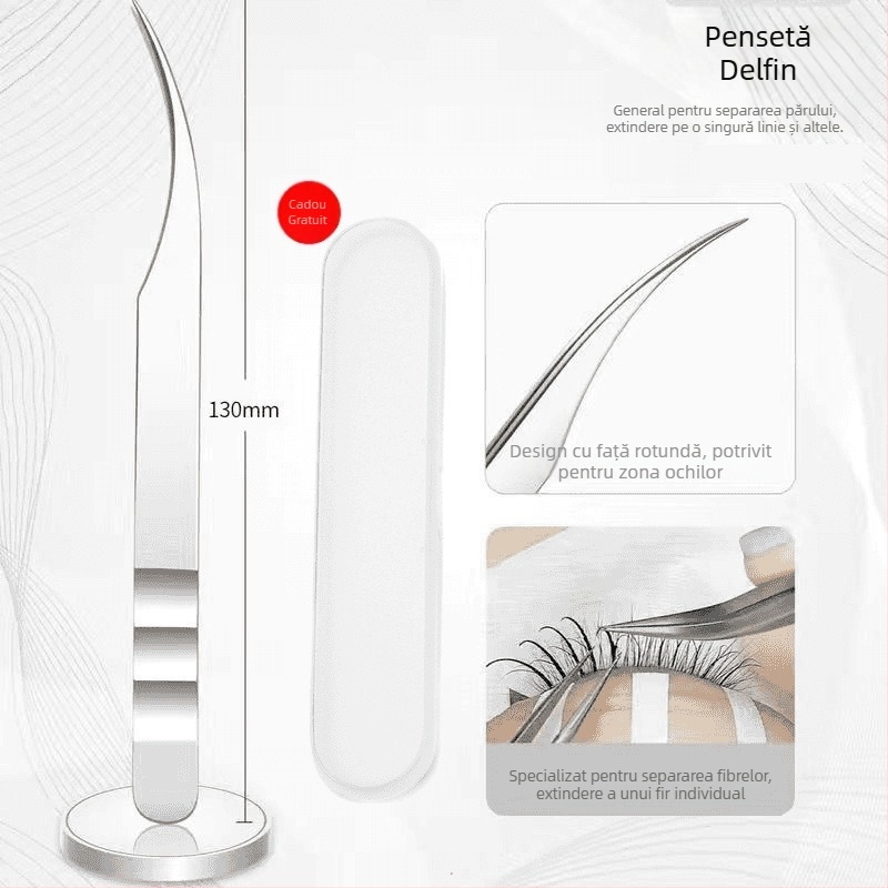 Pinsetă pentru gene pentru grefă, oțel inoxidabil, anti-static