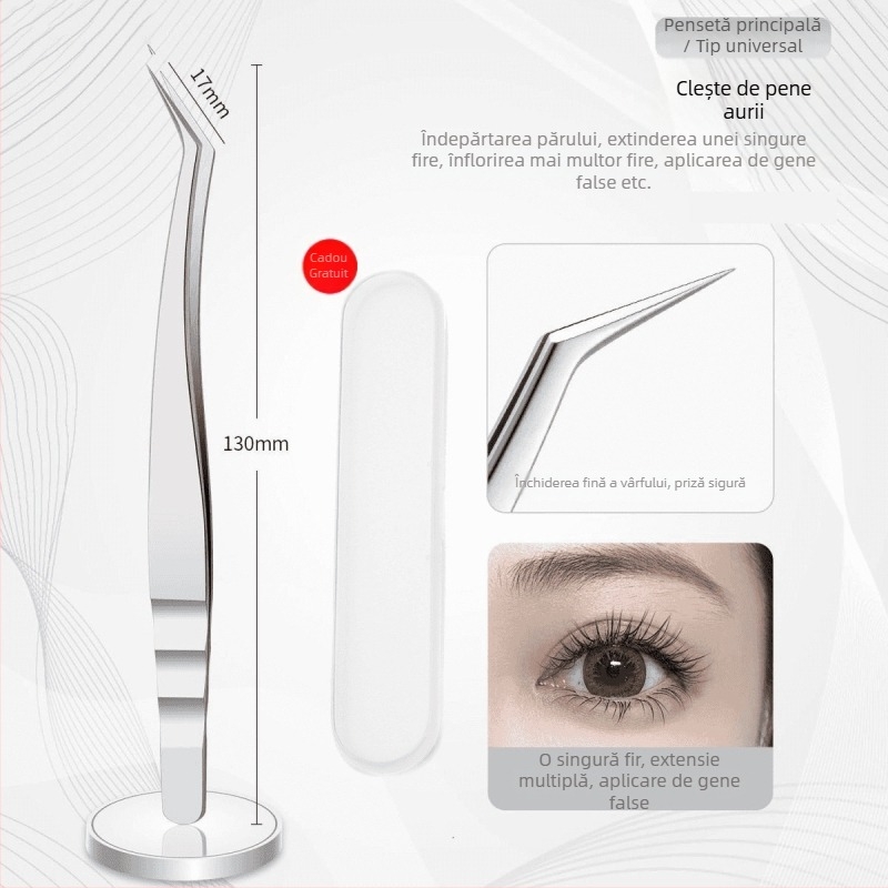 Pinsetă pentru gene pentru grefă, oțel inoxidabil, anti-static